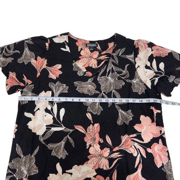 Nicole Miller Womens Black Floral V-Neck Short Sleeve Linen Blend Tunic Dress XL - Picture 4 of 11